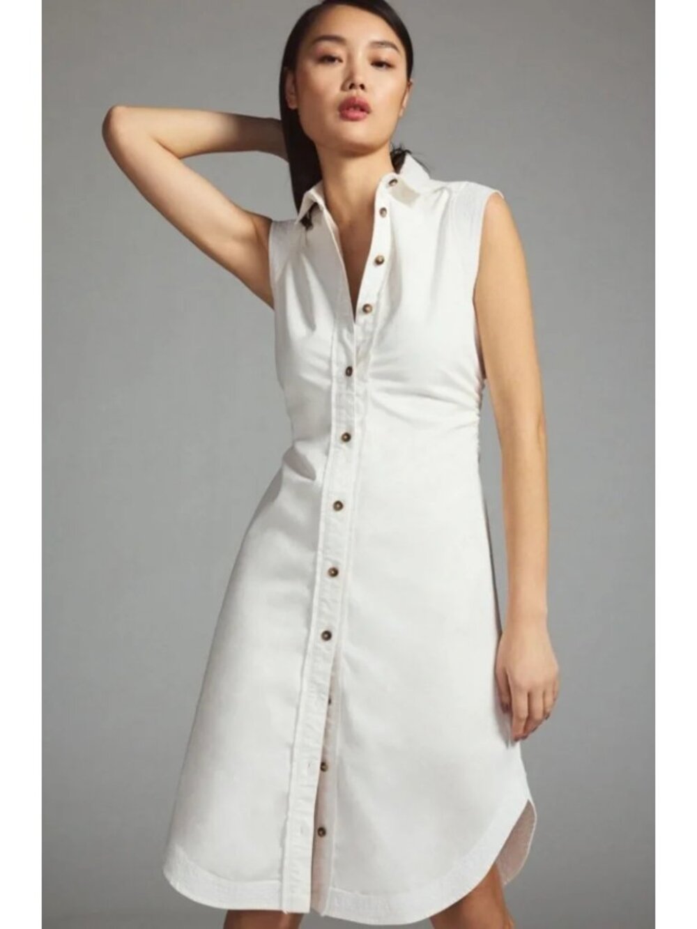 Anthropologie Pilcro Midi Collared Shirt Dress White Button-Down Sleeveless Sz 8